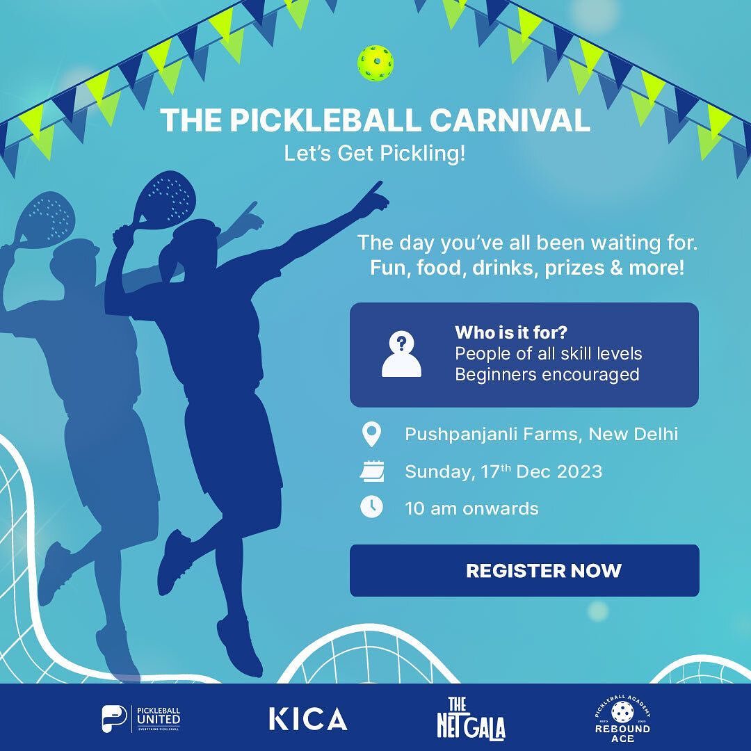 Pickleball Carnival event poster detailing schedule, location, and activities