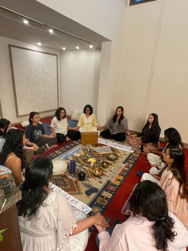 Women in sharing circle at Tara creative studio Vasant Vihar