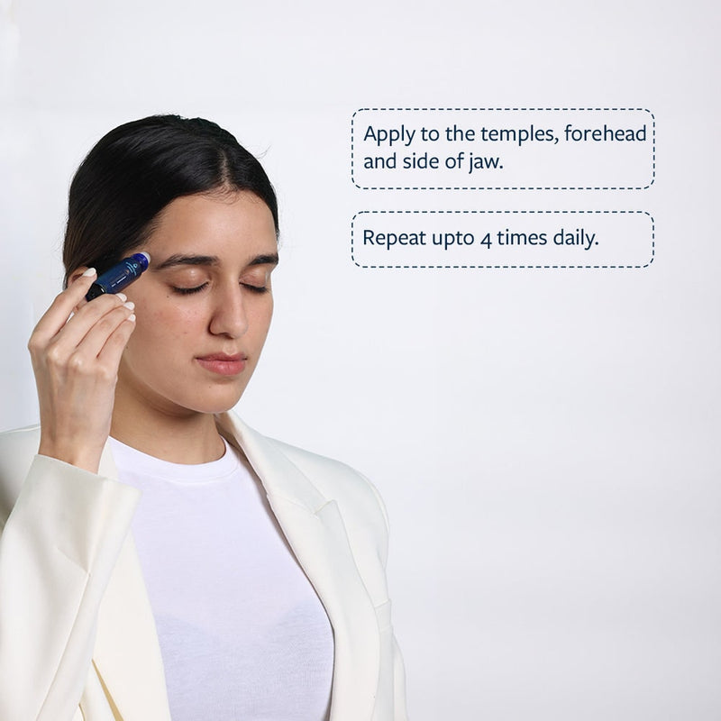 How to use Shunyata Migraine Relief Roll-On: Apply to temples, forehead, and jaw